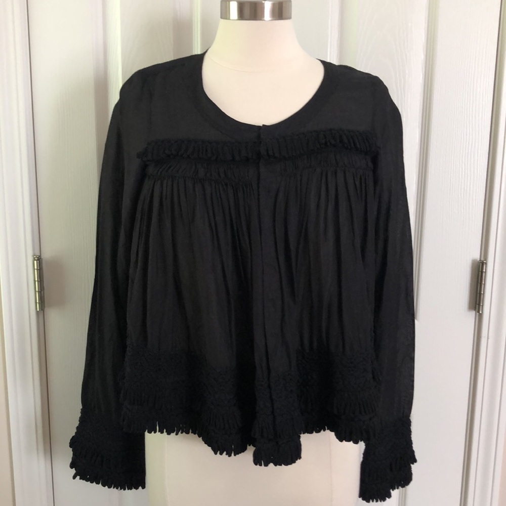 Zucca Crochet Embroidered Long Sleeve Swing Blouse 100% Cotton Top Size Small